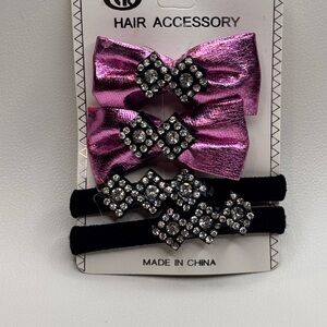Pink and Black Hair Accessories with Elegant Rhinestone Embellishments